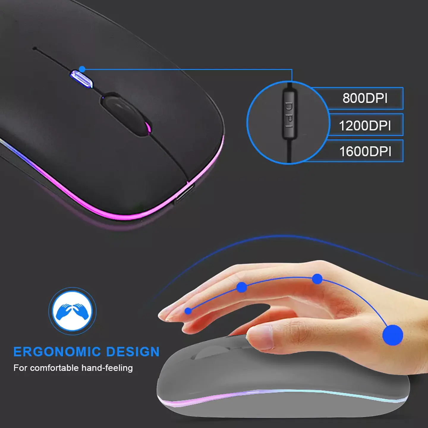 Mouse Inalámbrico Dual Bluetooth Usb Recargable Para Mac Win 6