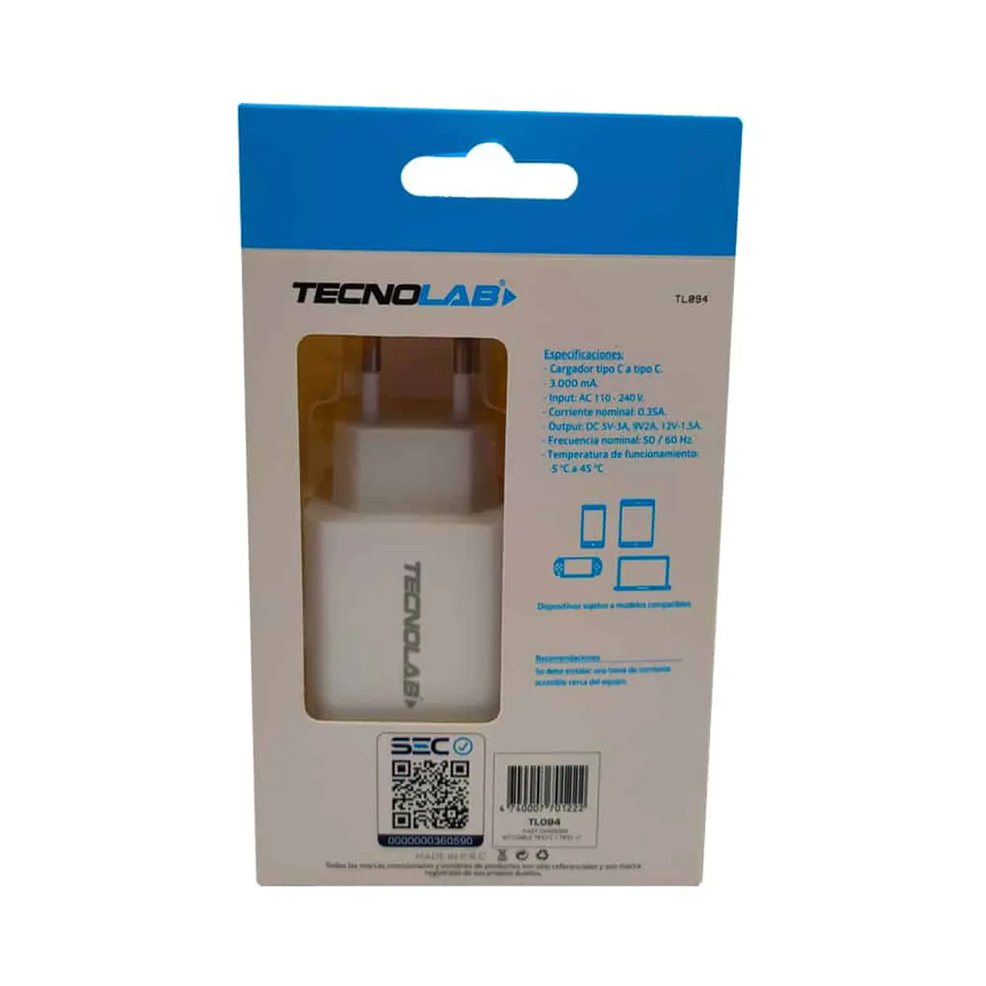 Cargador Tecnolab TL094 + Cable Tipo C a Tipo C - carga rápida 5
