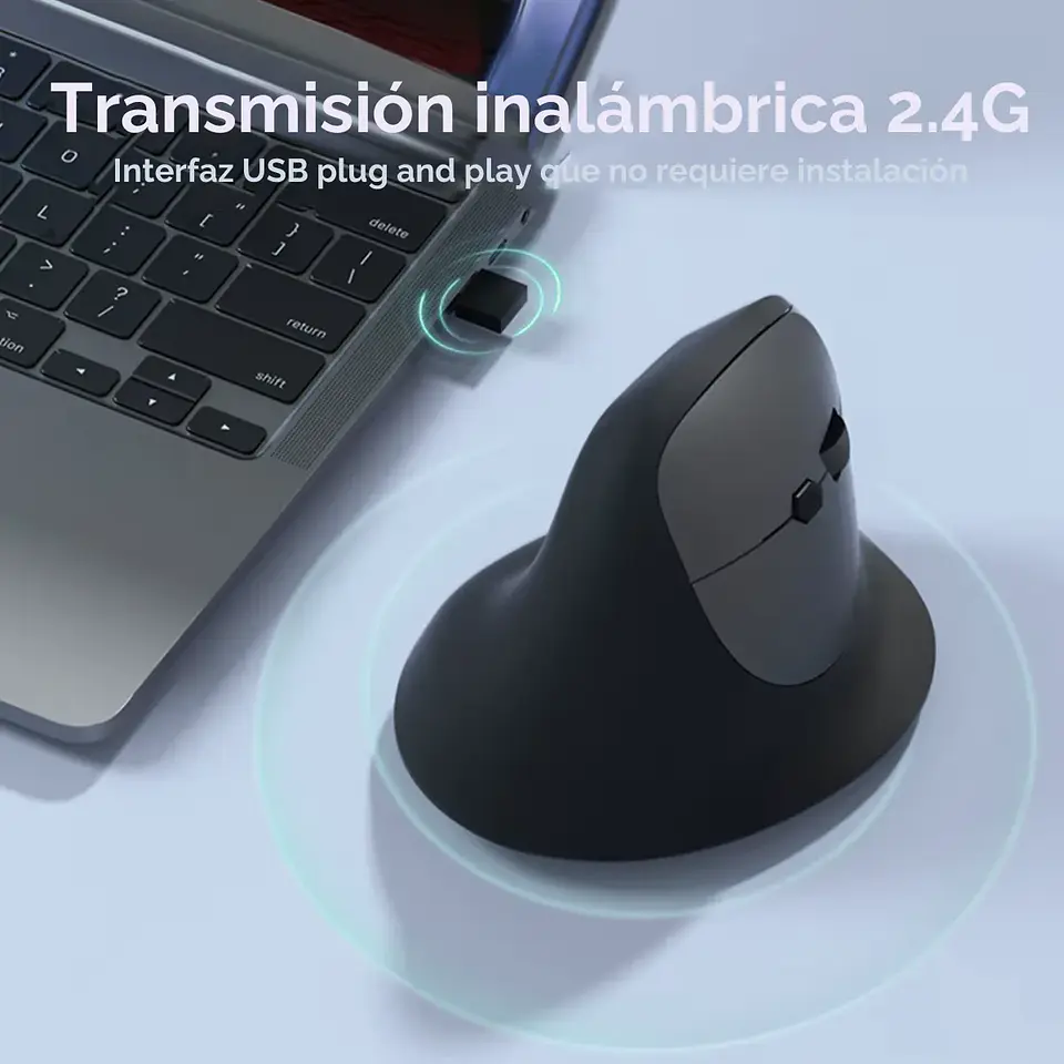Mouse Inalámbrico Ergonómico 2,4Hz 1600DPI Recargable Negro 2
