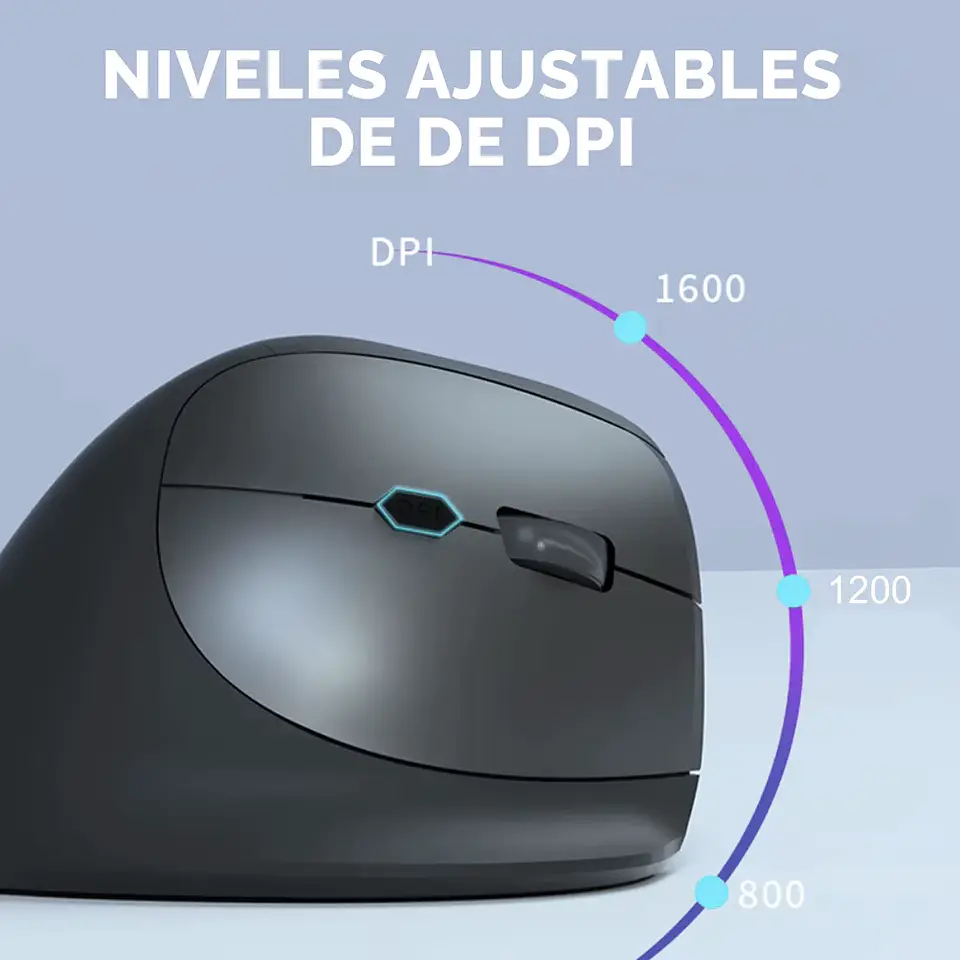 Mouse Inalámbrico Ergonómico 2,4Hz 1600DPI Recargable Negro 3