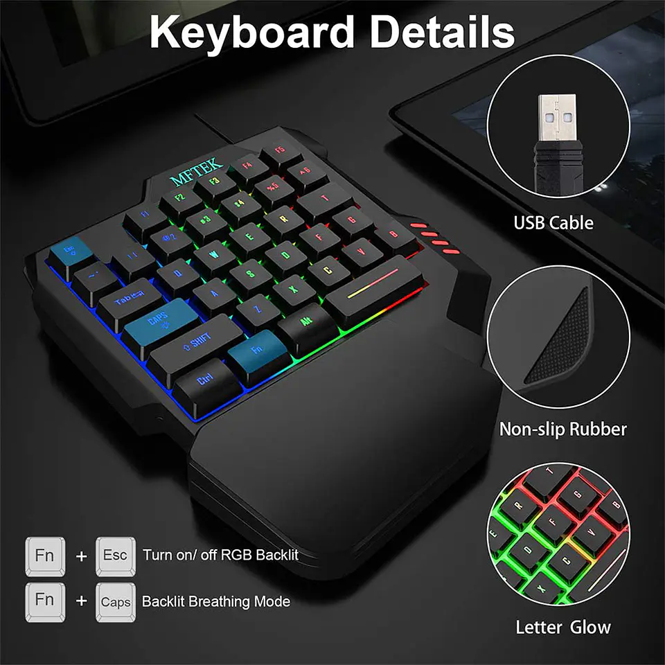 Kit Teclado Una Mano Mouse Gamer para Celular / Tablet - 4000DPI 3