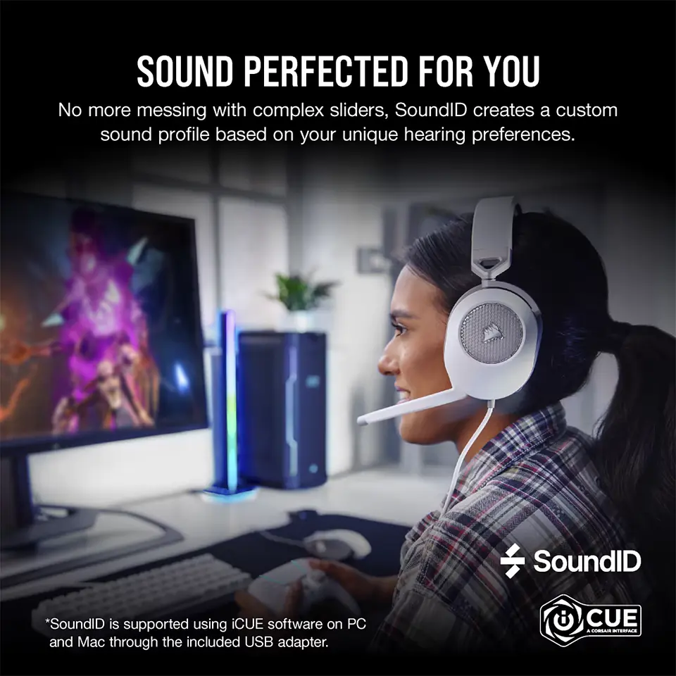 Audífonos Corsair HS55 STEREO 3.5mm/USB, PC/PS5/Xbox, Blanco 4