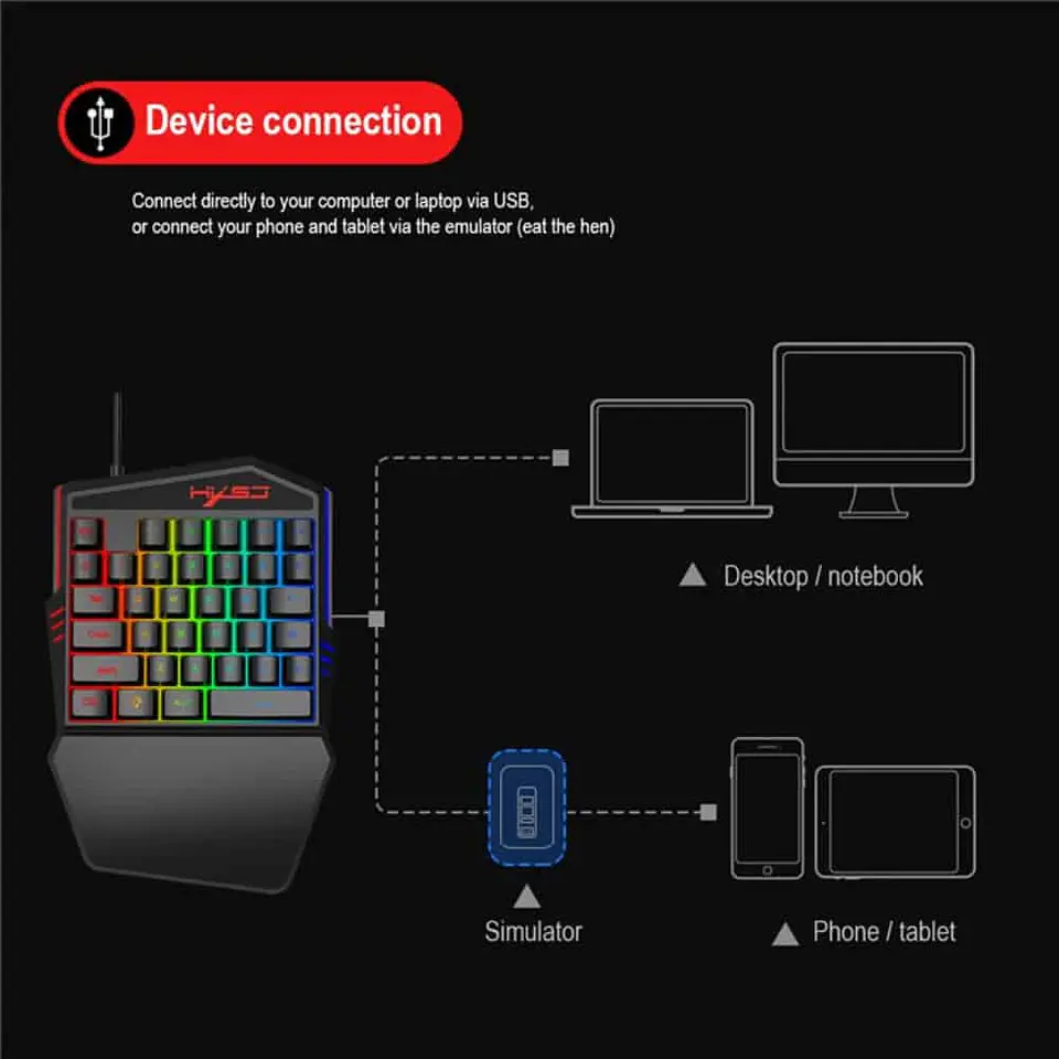 Teclado Gamer de Mano, 35 teclas, diseño ergonómico 5