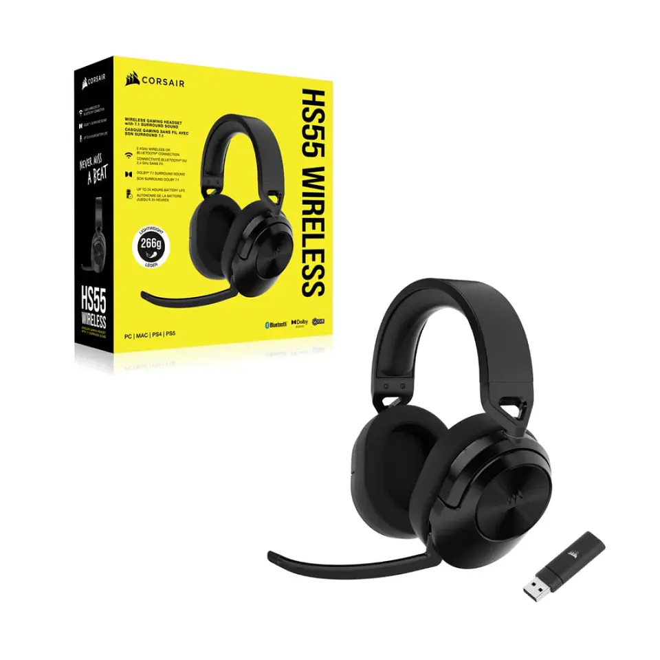 Audífonos Corsair HS55 Wireless, BT, Audio 7.1, USB, Carbon 5