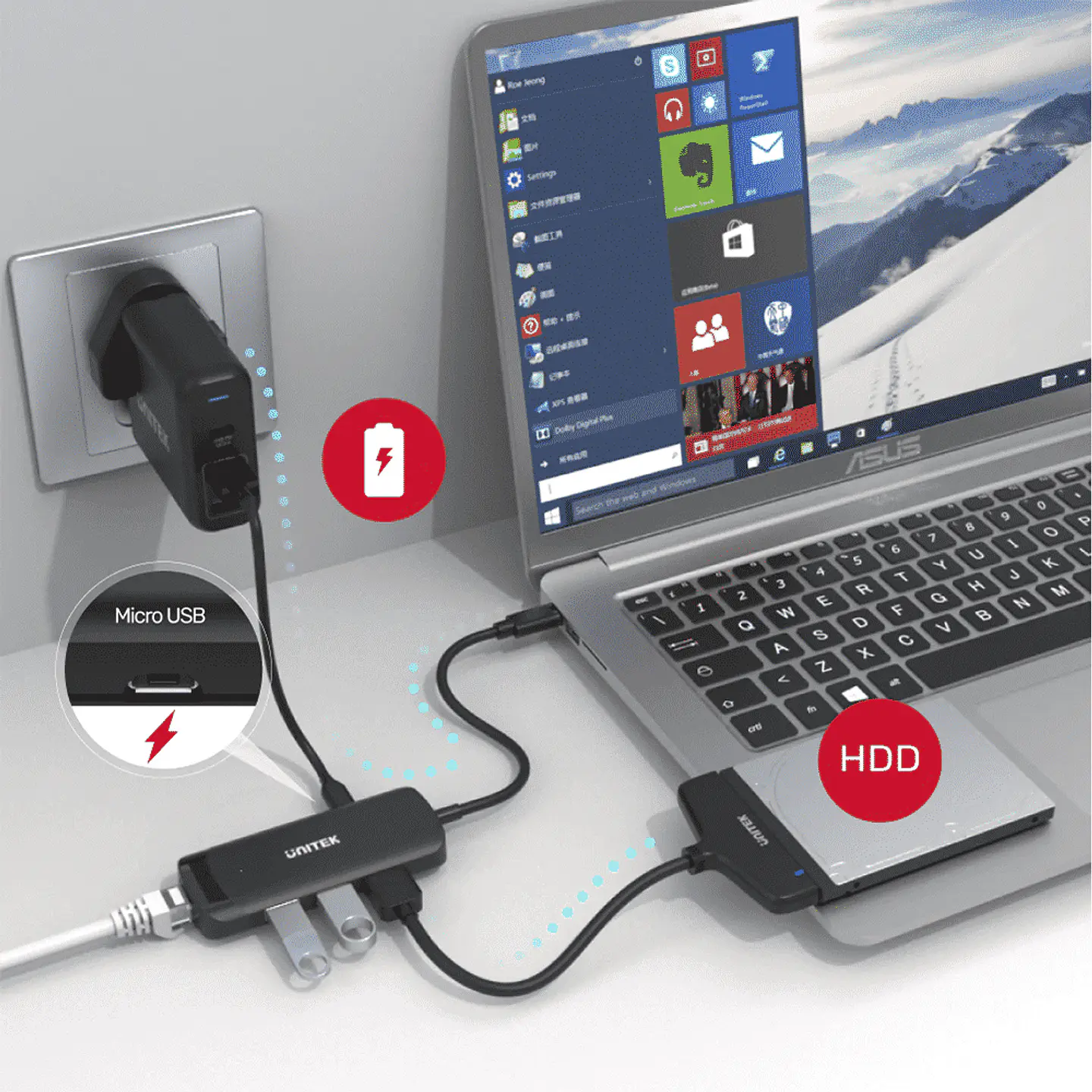Hub USB-C Unitek 4 en 1 (3x USB 3.2 - 1x Puerto Gigabit Enthernet) 3