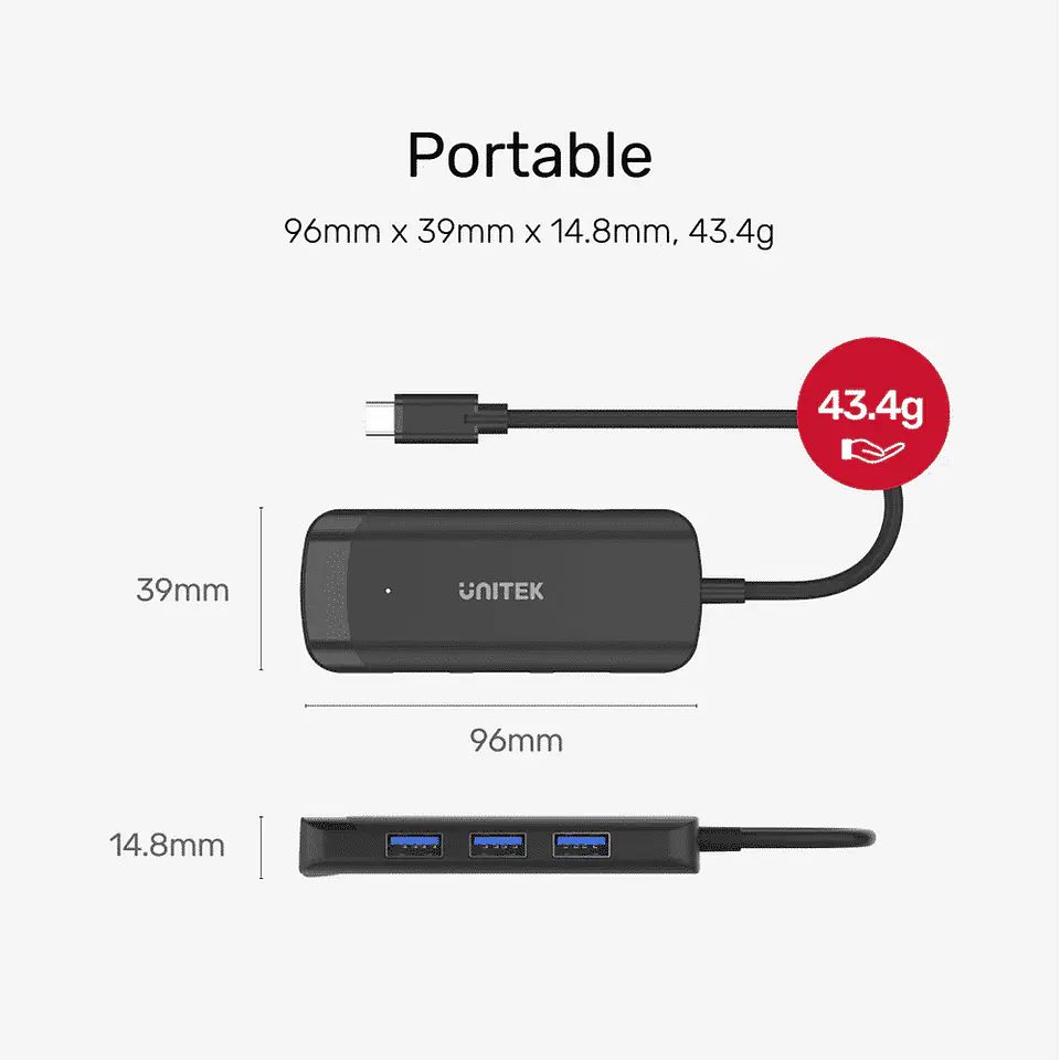 Hub USB-C Unitek 4 en 1 (3x USB 3.2 - 1x Puerto Gigabit Enthernet) 5