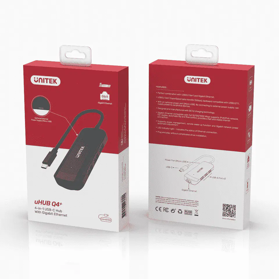 Hub USB-C Unitek 4 en 1 (3x USB 3.2 - 1x Puerto Gigabit Enthernet) 6