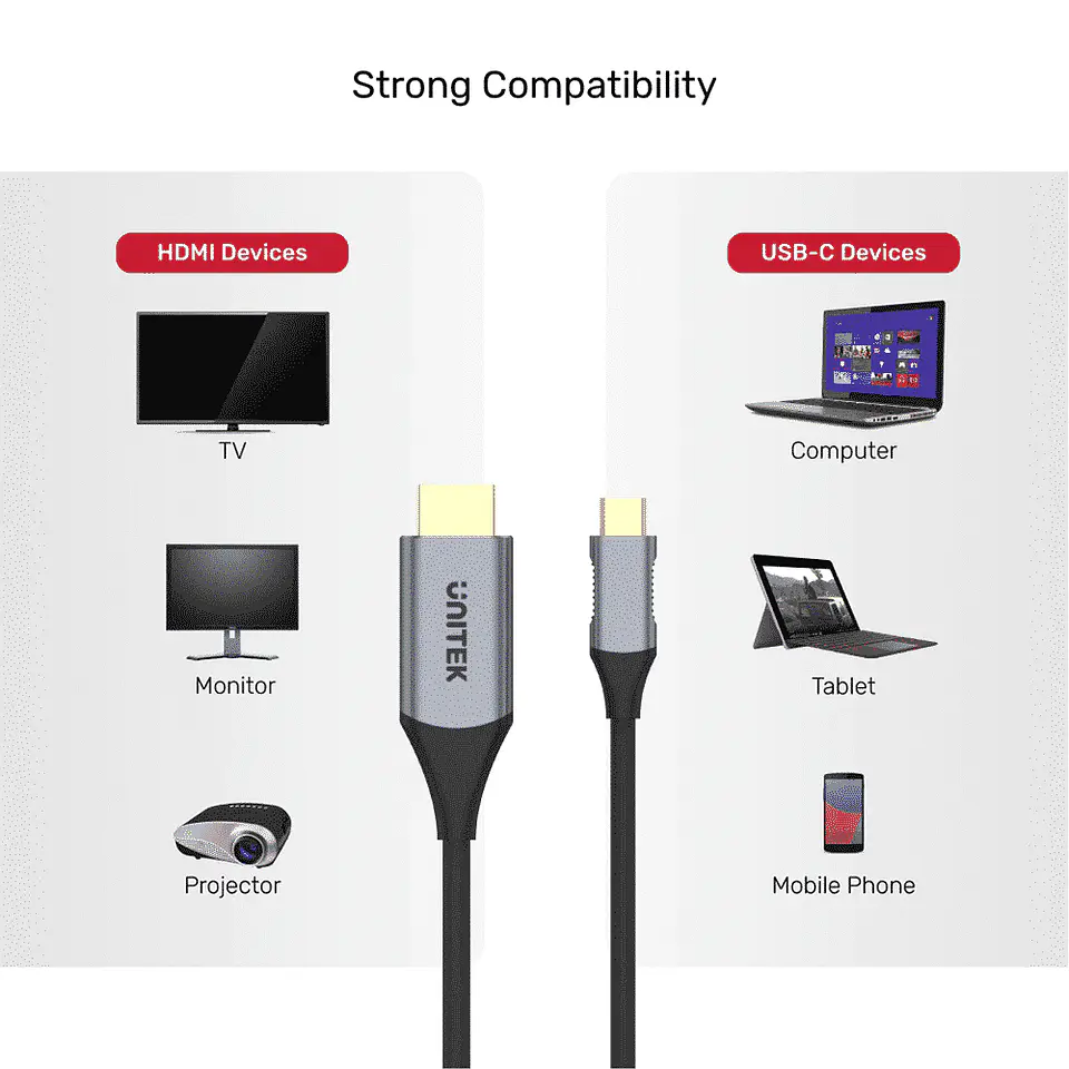 Cable USB-C a HDMI Unitek - 4K, 60Hz, 1.8m (Laptop, Celular, Pc, Tablet, iPad) 6