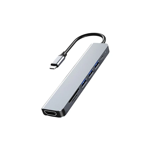 Adaptador Hub 7 En 1 Tipo C a Usb, HDMI, PD, SD/TF Para Win/Mac