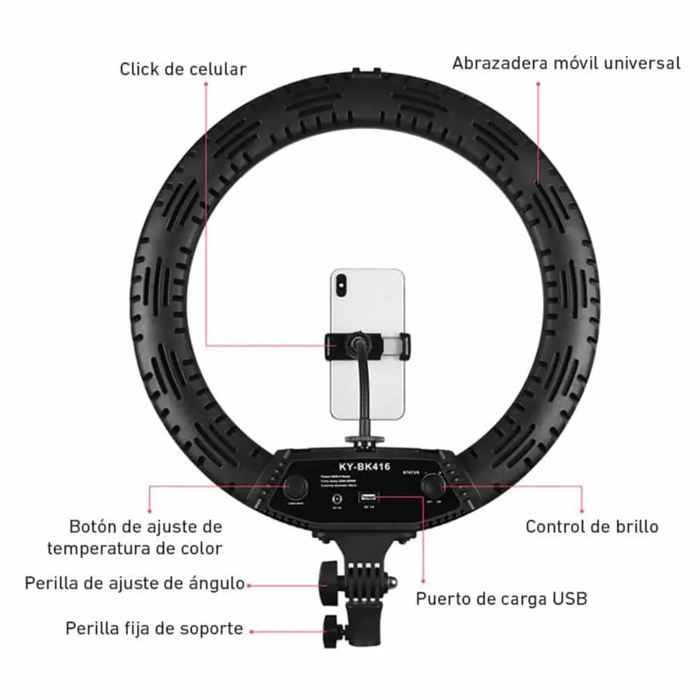 Aro Luz Led profesional 45cm diámetro + trípode regulable hasta 2mts 4
