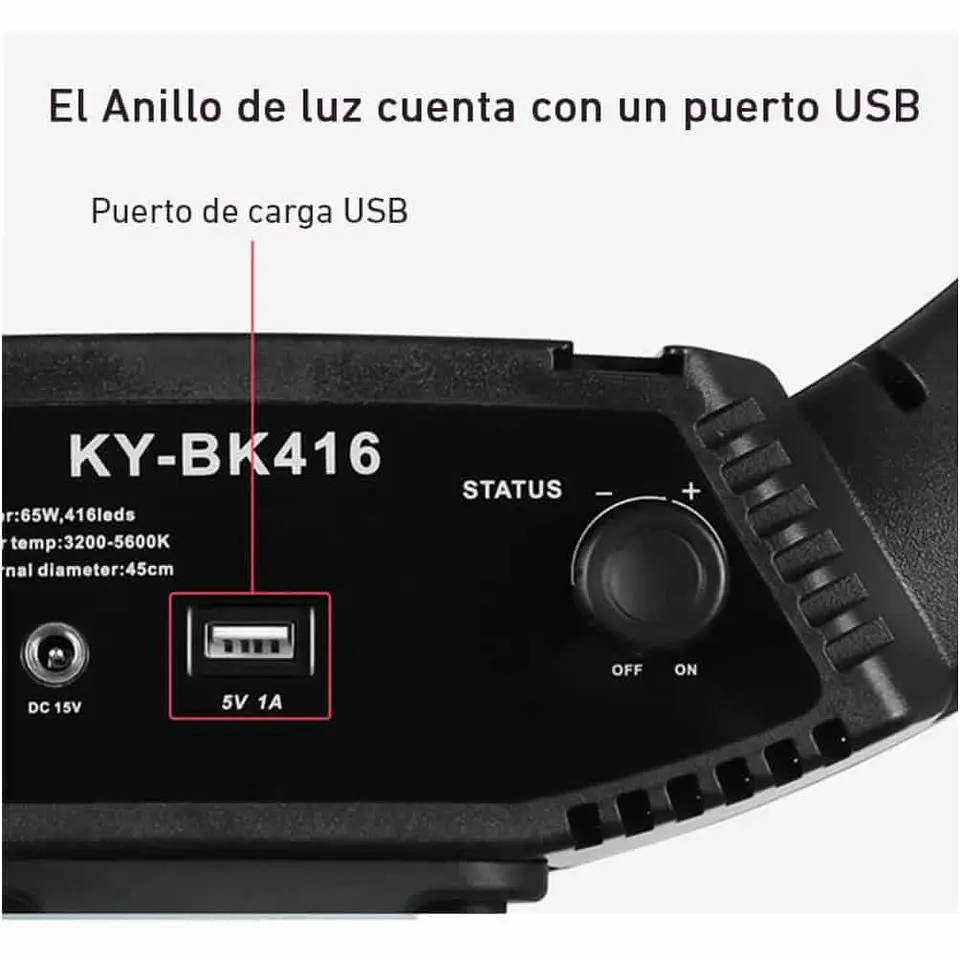 Aro Luz Led profesional 45cm diámetro + trípode regulable hasta 2mts 5