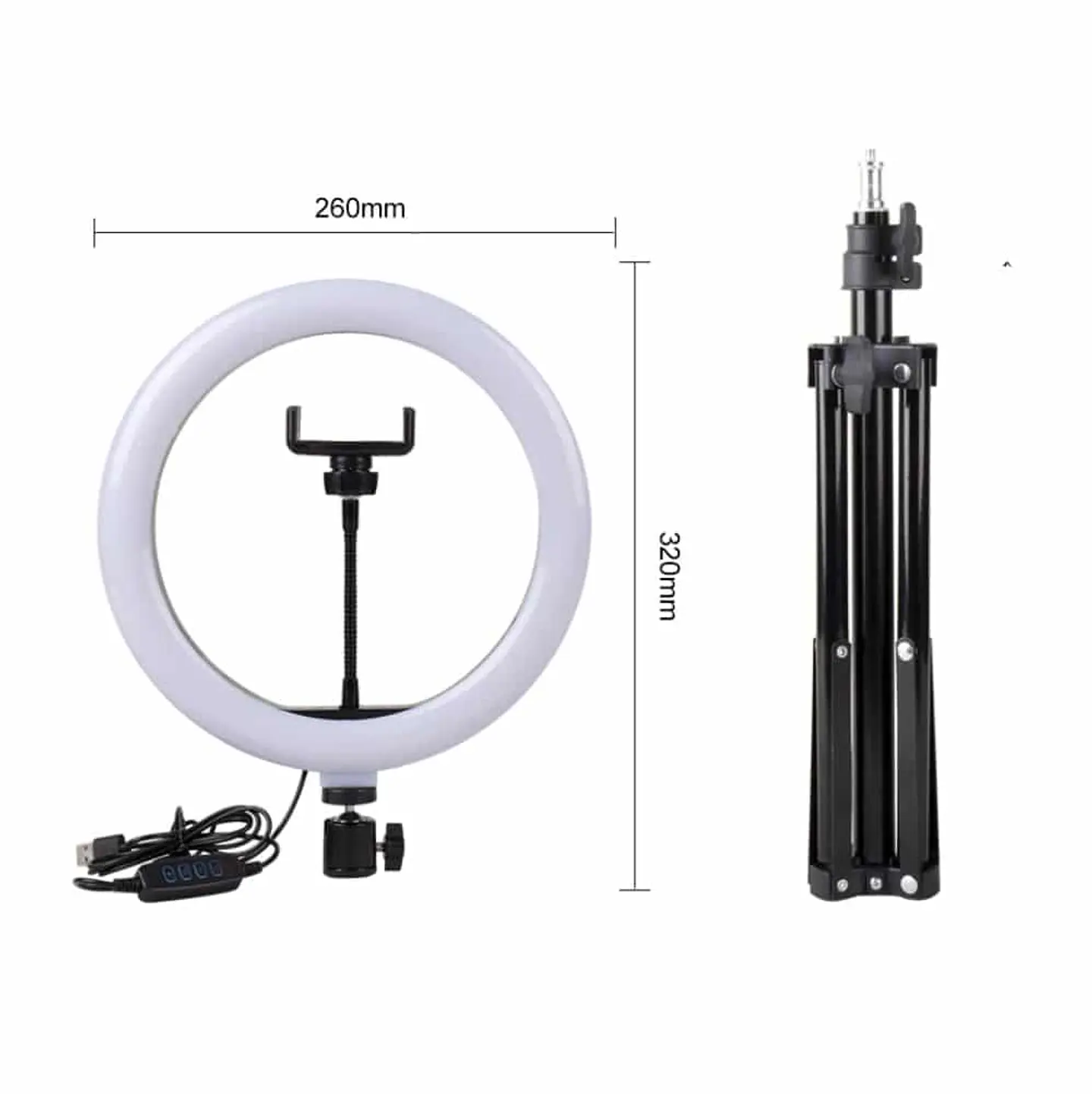 Aro luz LED multicolor RGB, 10w, 26cm + trípode regulable hasta 2mts 4