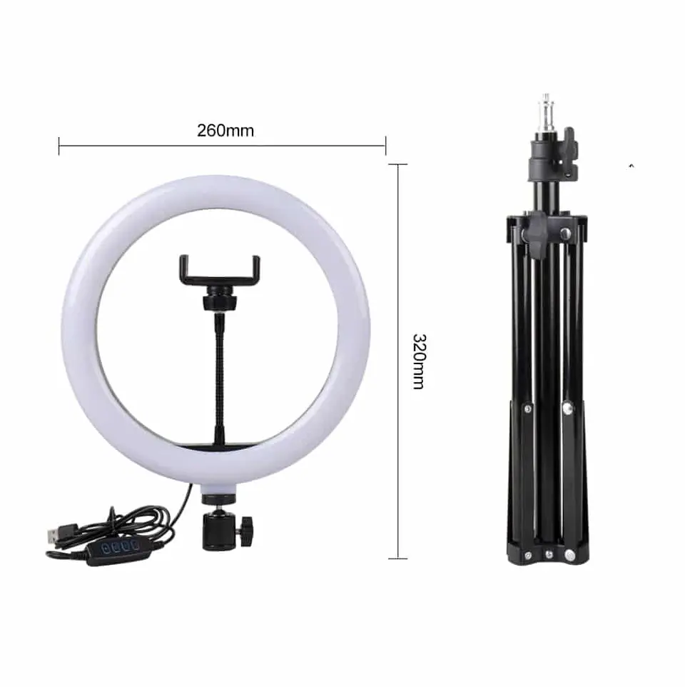 Aro luz LED multicolor RGB, 10w, 26cm + trípode regulable hasta 2mts 4