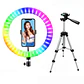 Aro luz LED multicolor RGB, 10w, 26cm + trípode ligero 102cm - Miniatura 1