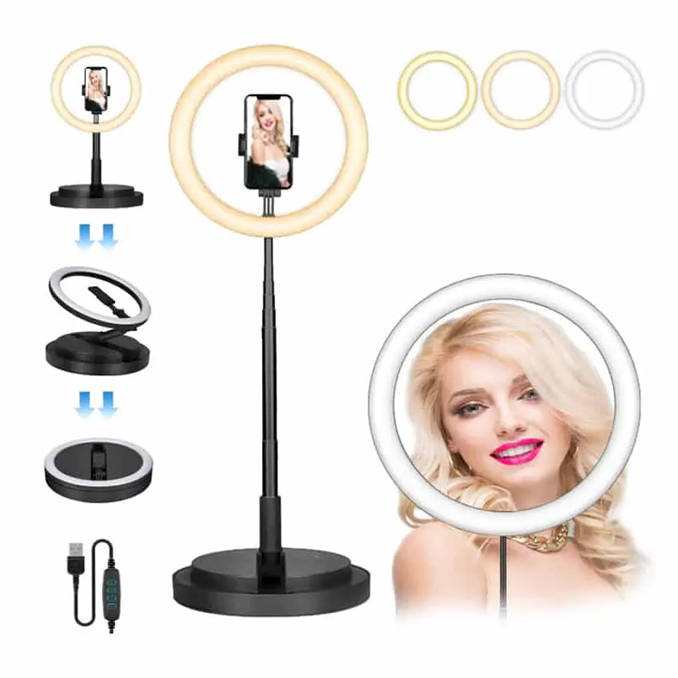 Anillo de luz LED plegable 29cm c/ soporte celular 3 modos de color 1