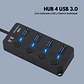 HUB USB 4 Puertos 3.0 5Gbps, 30cm, Led Indicador y Switch Negro - Miniatura 2
