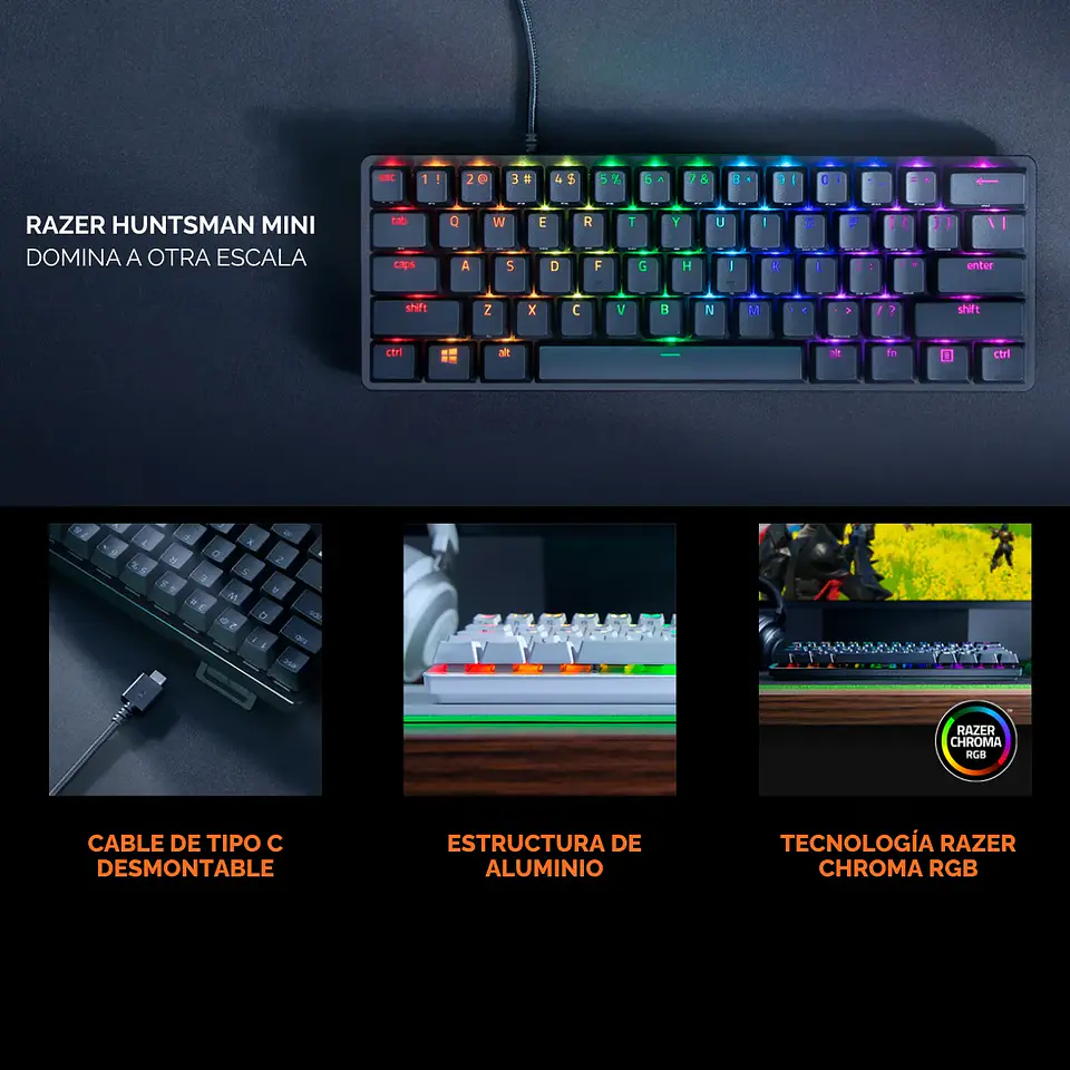 Teclado Mecánico Razer Huntsman Mini 60% Switch Óptico RGB USB 3