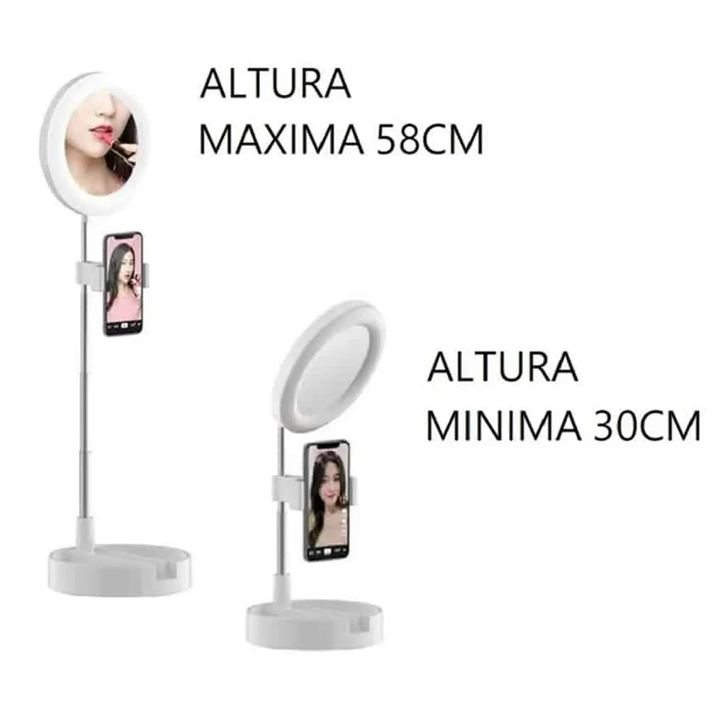 Aro de luz led 16cm con espejo make up y soporte de celular - blanco 2