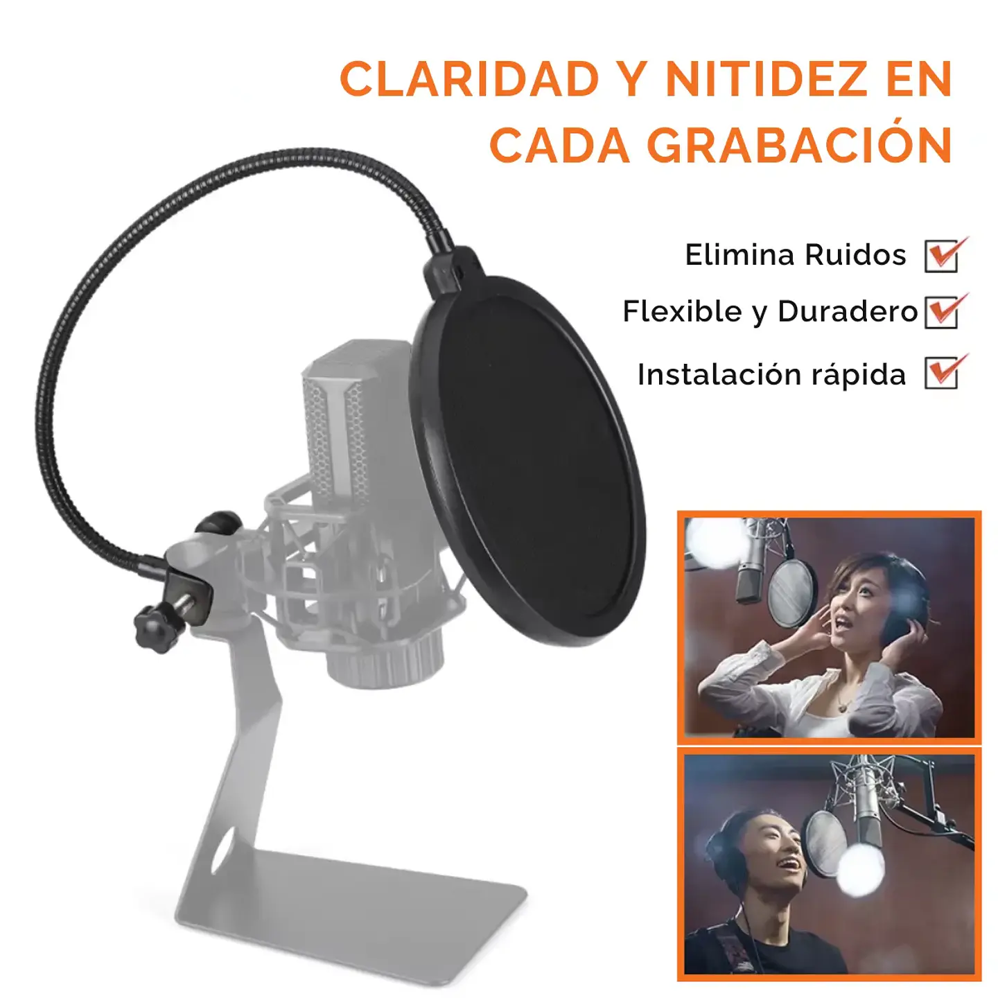 Filtro Anti-pop Metal Flexible Doble Malla Para Micrófonos 3