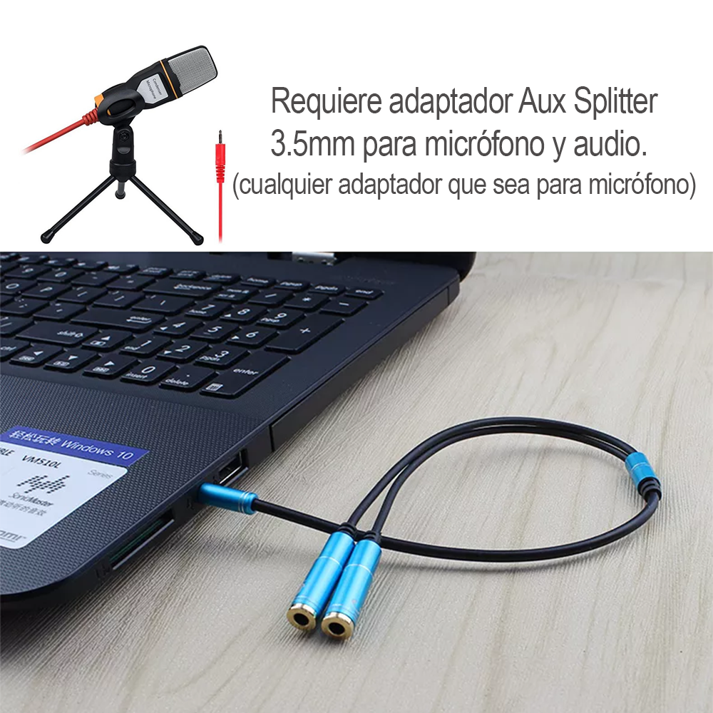 Micrófono Condensador Omnidireccional, Incluye trípode, Plug 3.5mm