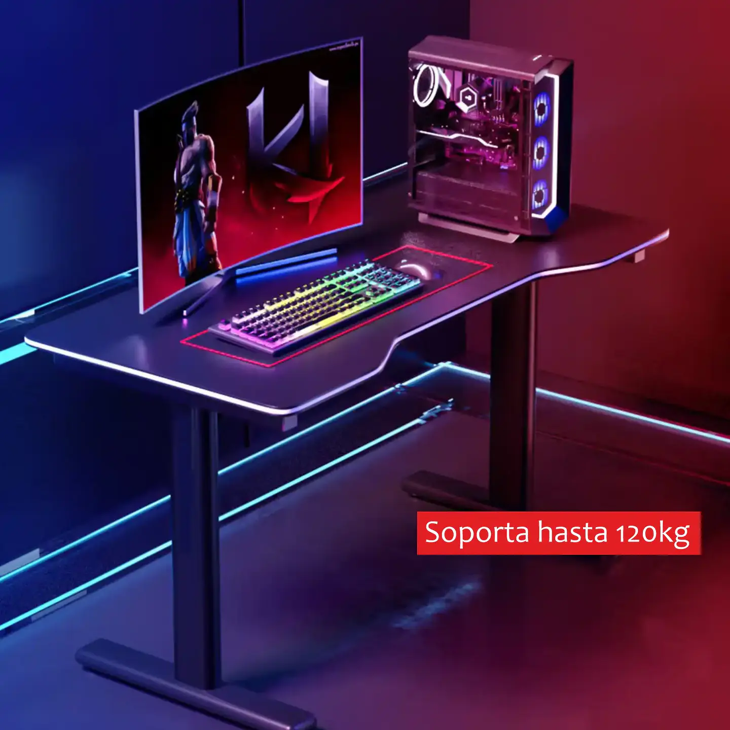 Escritorio Mesa Gamer Griffin, acero reforzado, soporta 120kg 3