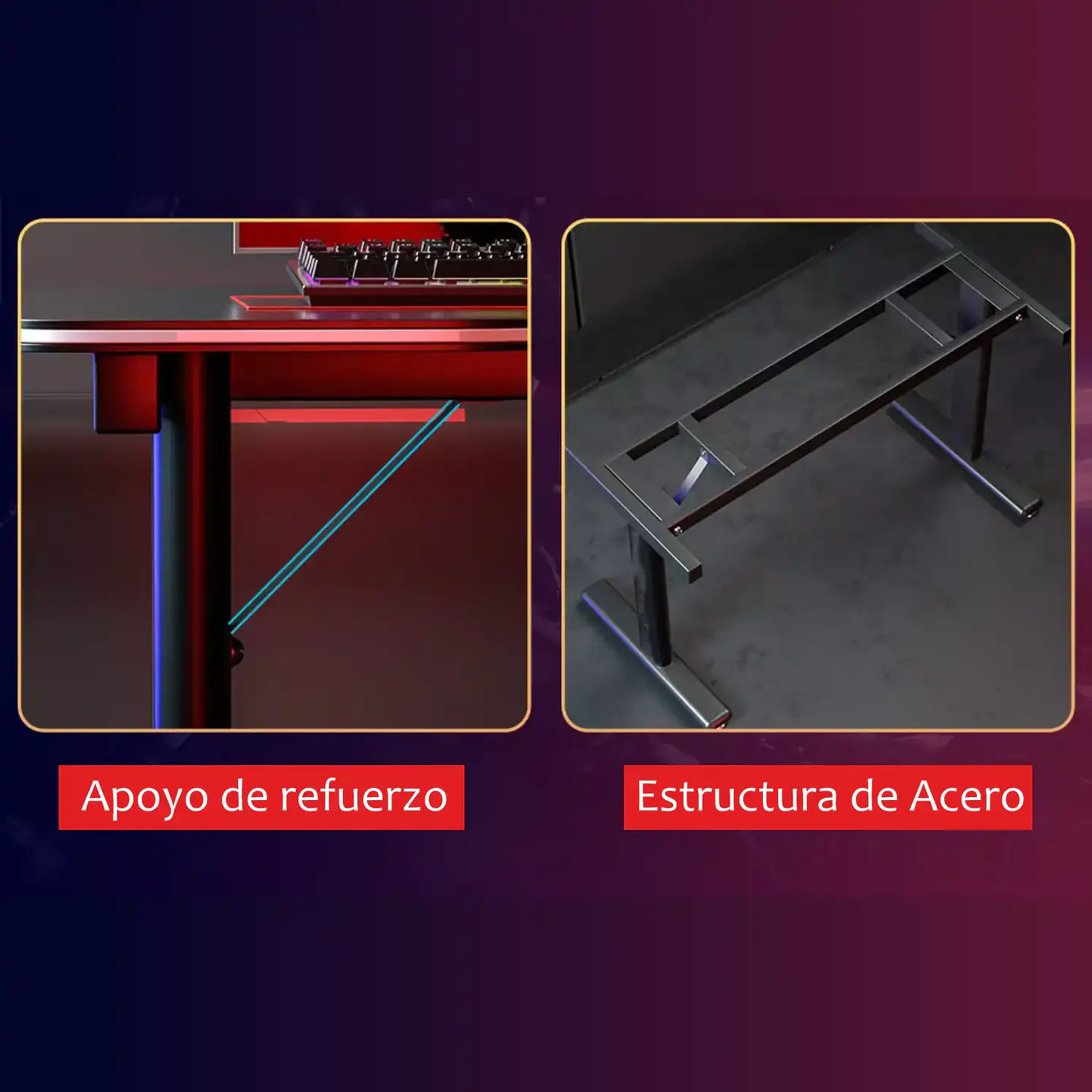 Escritorio Mesa Gamer Griffin, acero reforzado, soporta 120kg 4
