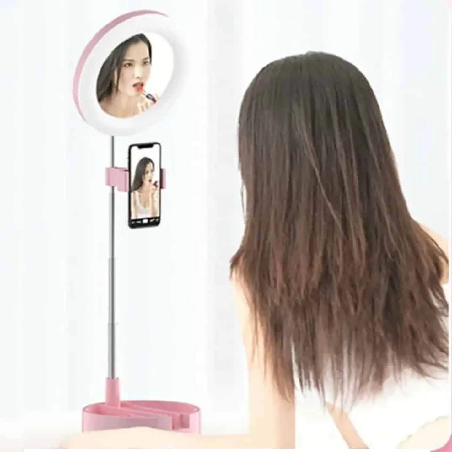 Aro de luz led 16cm con espejo make up y soporte de celular - blanco 3