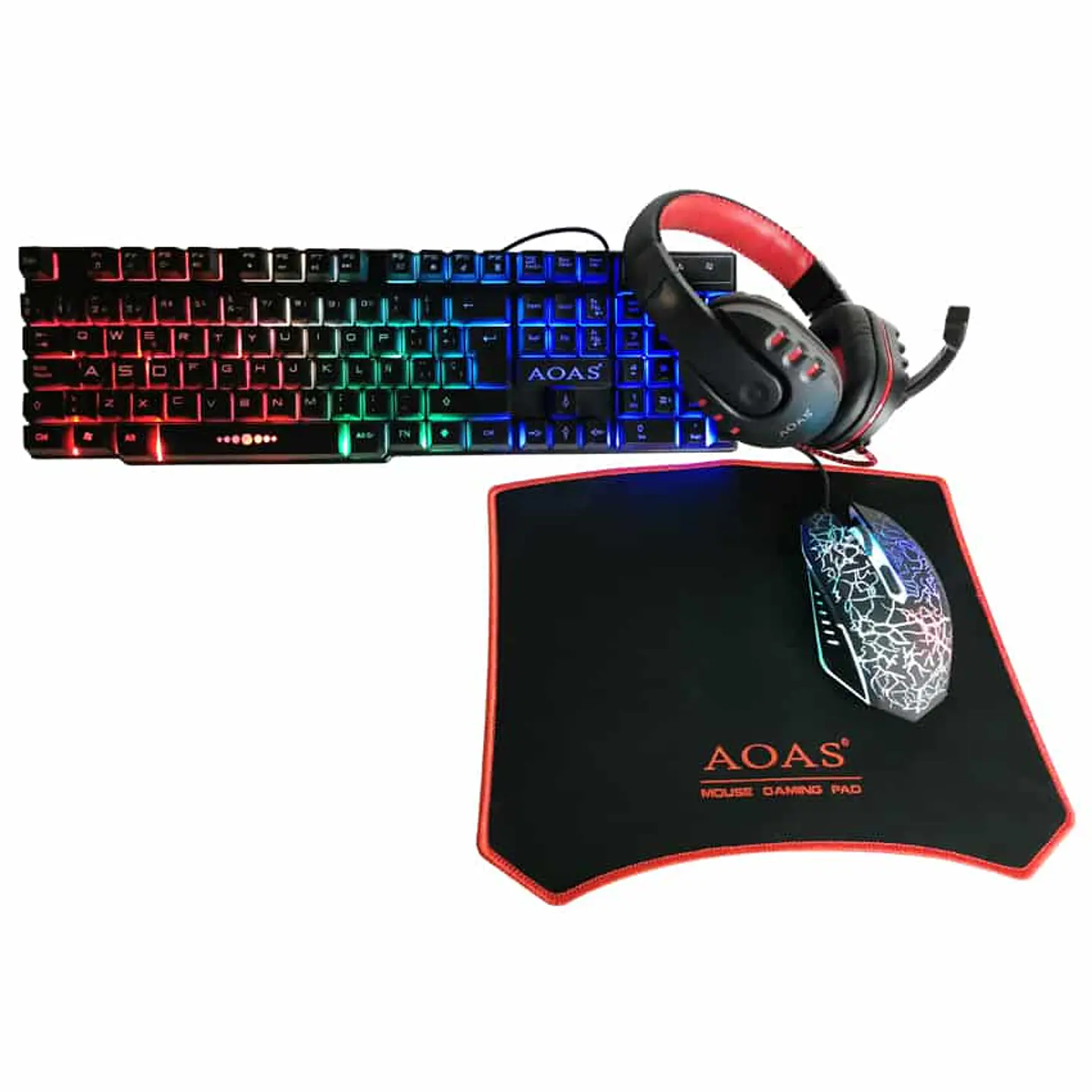 Combo 4 en 1 AOAS: Audífonos + mouse + teclado + pad mouse compatible Pc y Ps4 1