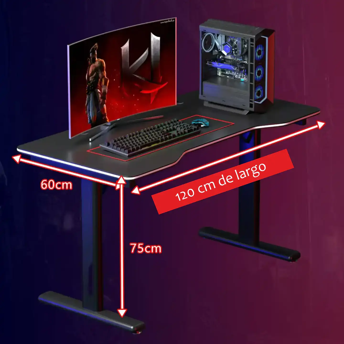 Escritorio Mesa Gamer Griffin, acero reforzado, soporta 120kg 6