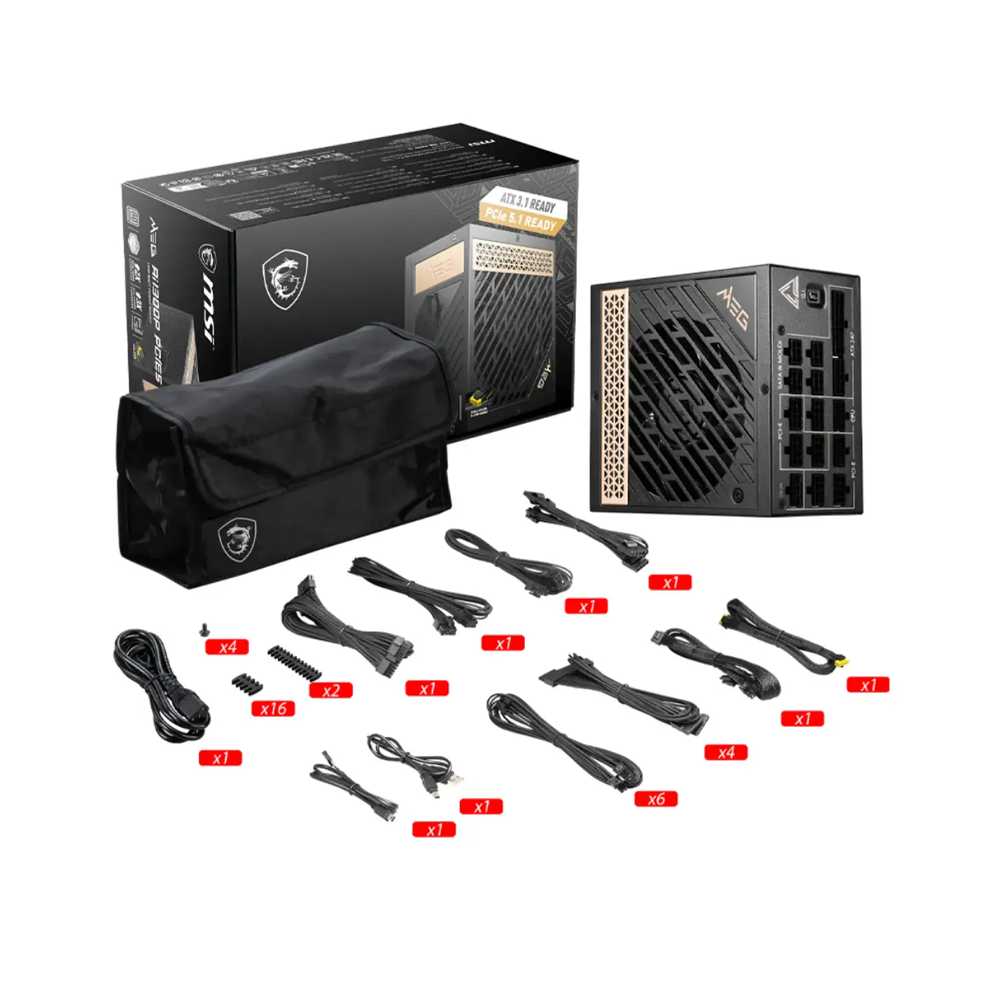 Fuente de Poder MSI MEG Ai1300P 1300W Modular 80+ Platinum 4
