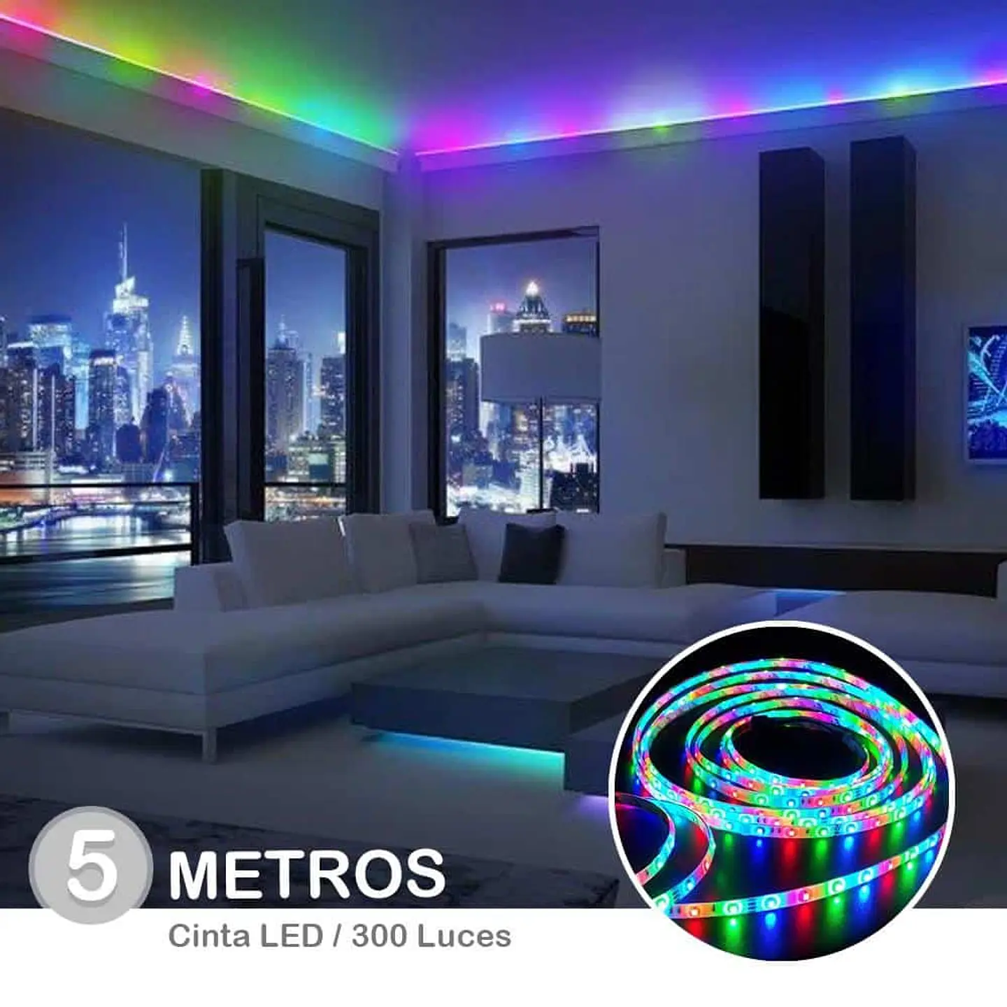 Tira de Luz Led RGB, 5m multicolor 300 led, incluye control 2