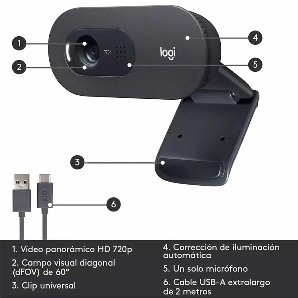Webcam USB Logitech C505 (720p HD, 30fps, Micrófono, Mac-PC) 6