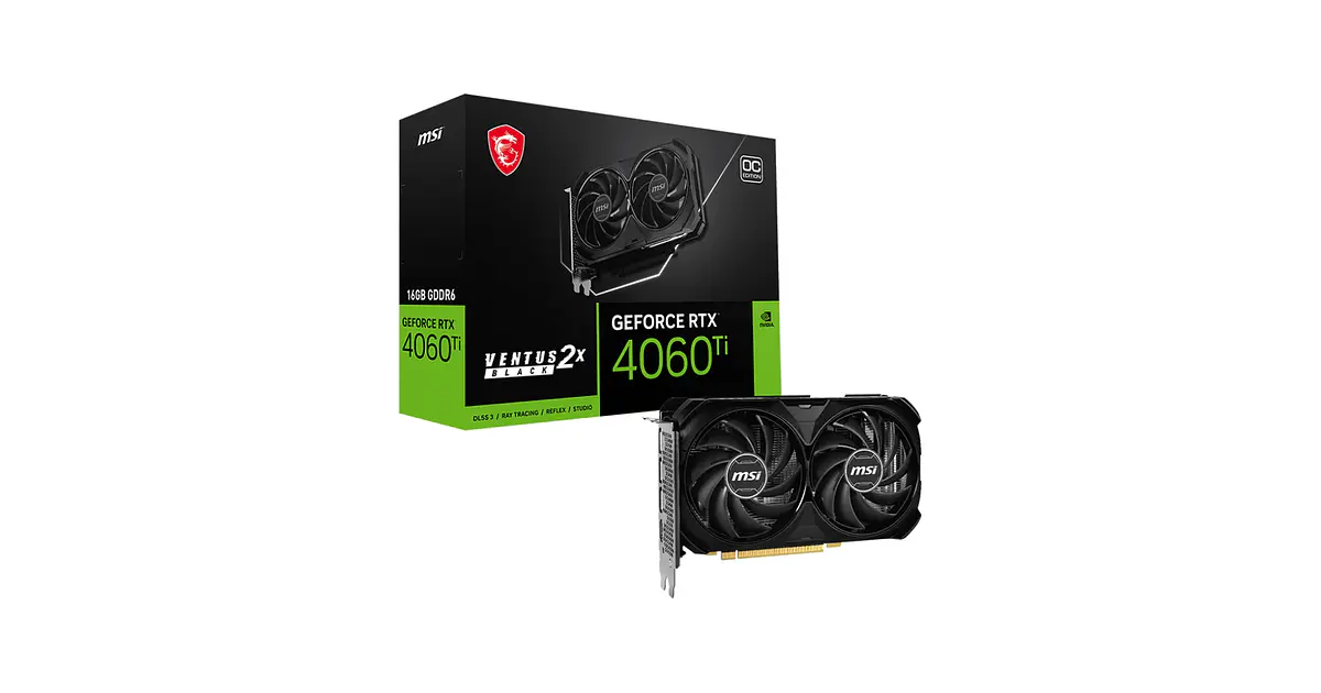 Tarjeta Video MSI RTX 4060 Ti Ventus 2X Black OC 16GB GDDR6