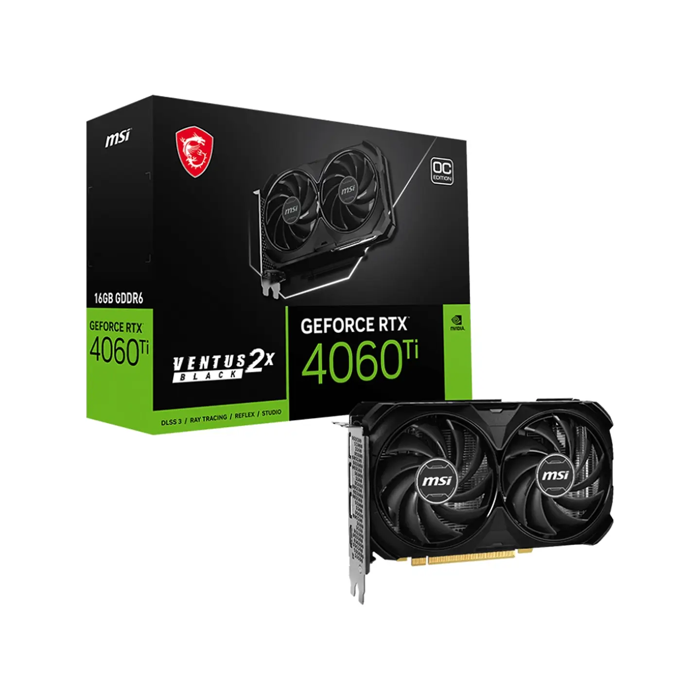 Tarjeta Video MSI RTX 4060 Ti Ventus 2X Black OC 16GB GDDR6 1