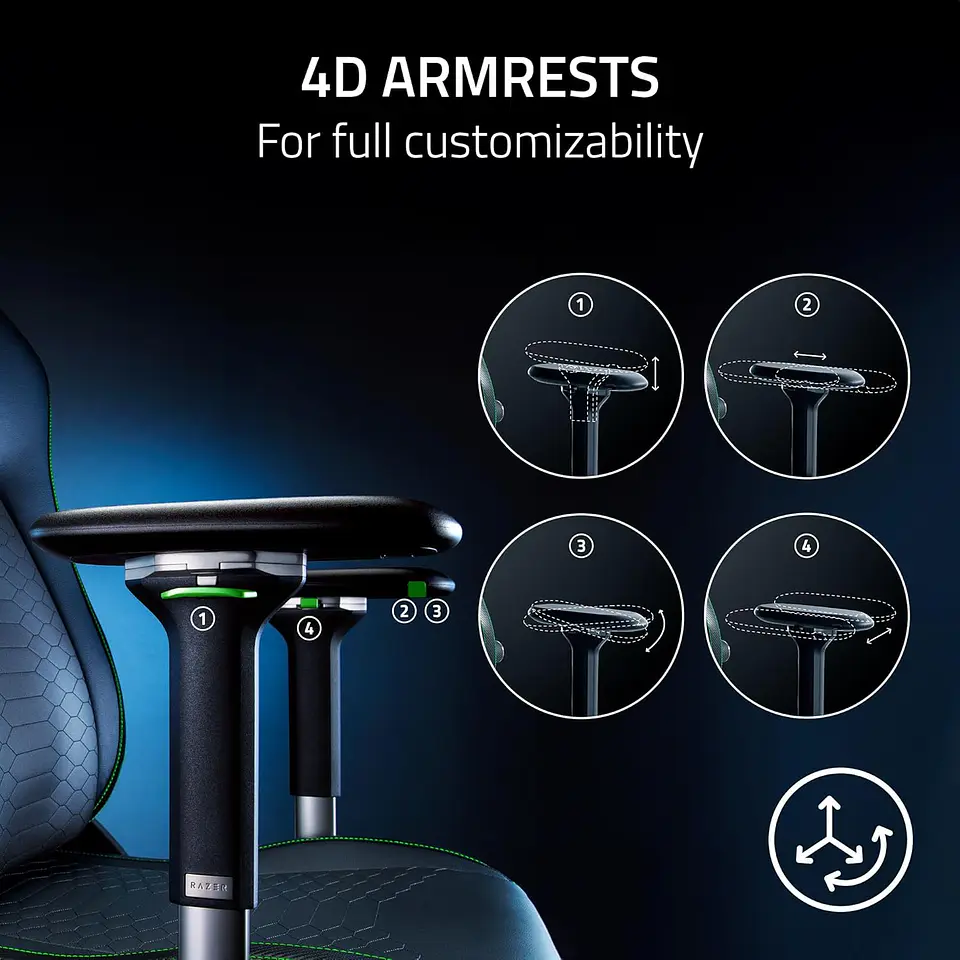 Silla Gamer Razer Iskur V2 Fabric Dark Gray, apoyabrazos 4D 3