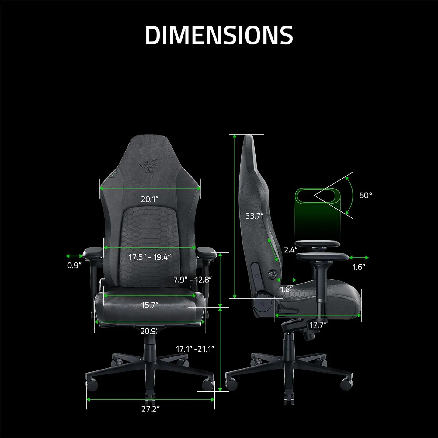 Silla Gamer Razer Iskur V2 Fabric Dark Gray, apoyabrazos 4D 4