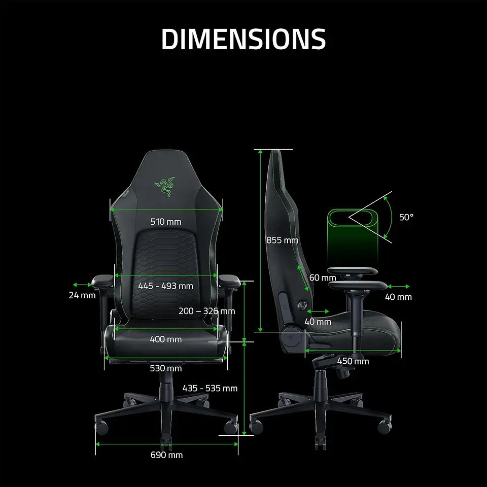 Silla Gamer Razer Iskur V2 Green, soporte Lumbar, Brazos 4D 3