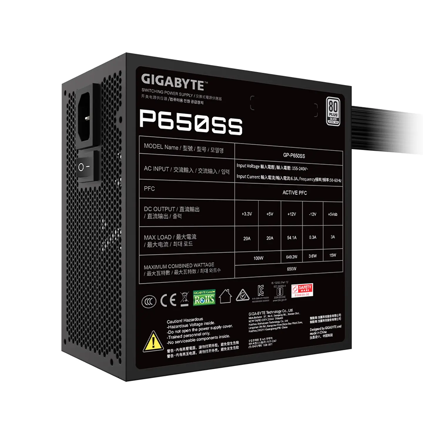 Fuente de Poder Gigabyte 650W  GP-P650SS 80+ Silver 2