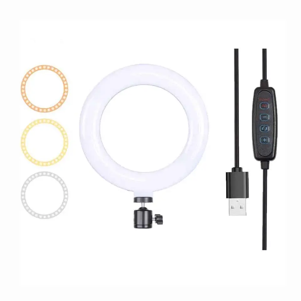 Aro de luz 16cm, 3 tonos regulable, incluye trípode de mesa y soporte giratorio 2
