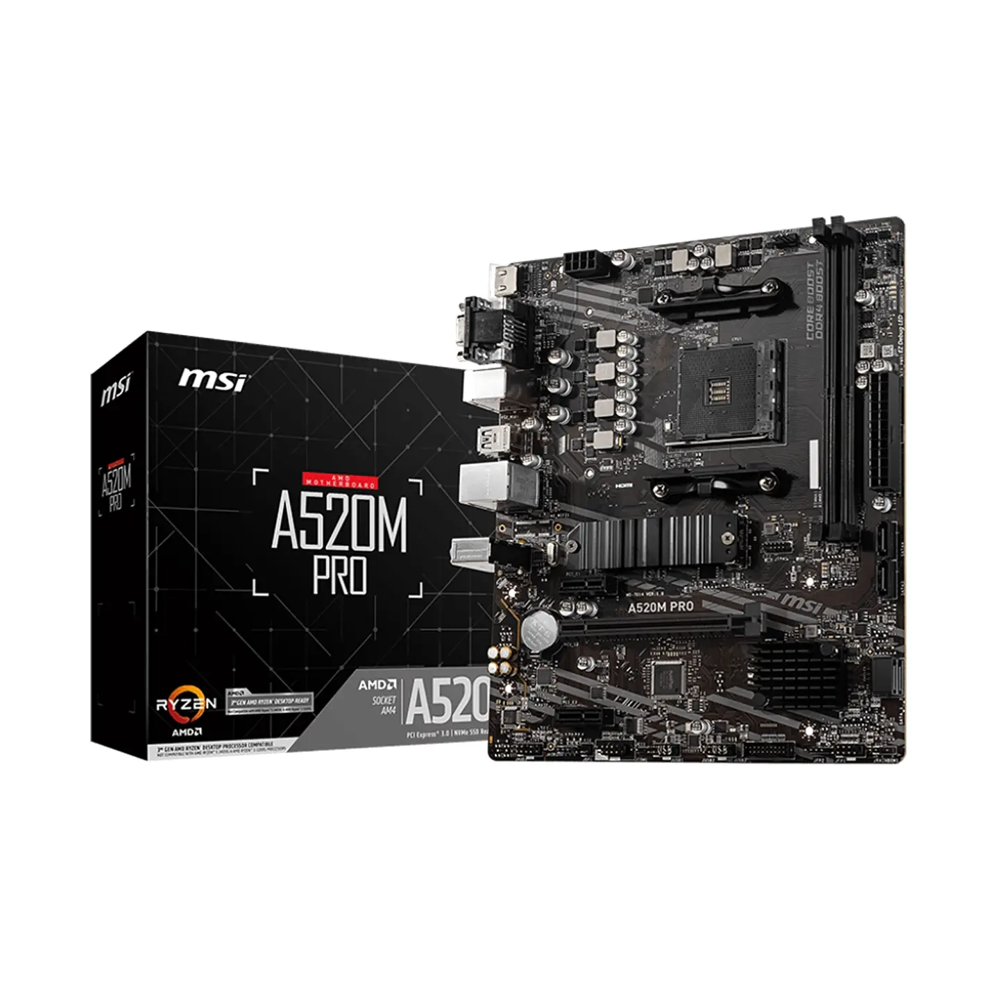 Placa Madre MSI A520M PRO, AMD A520 AM4, DDR4,mATX, Dual 1