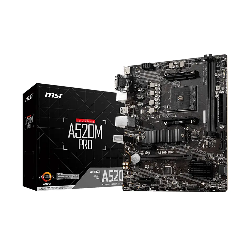 Placa Madre MSI A520M PRO, AMD A520 AM4, DDR4,mATX, Dual 1