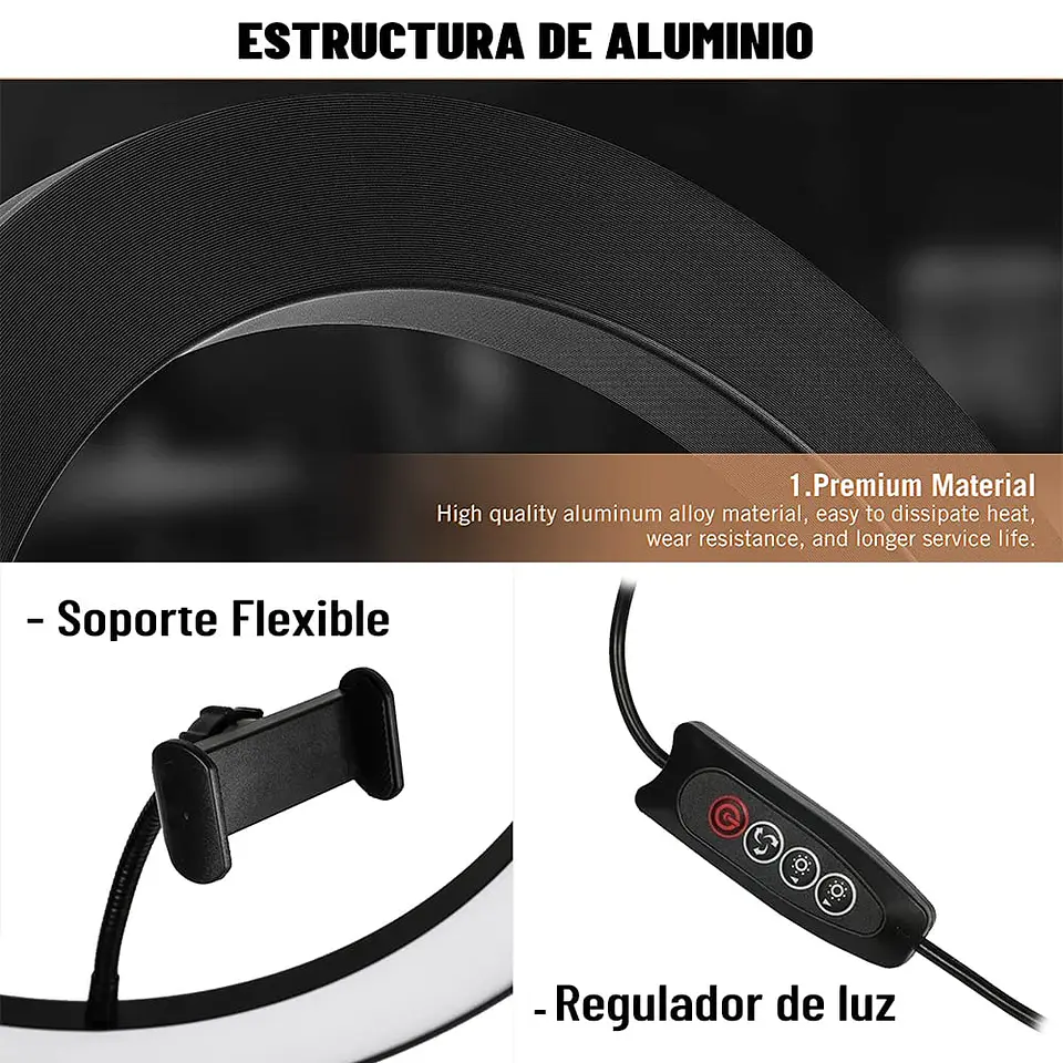 Aro De Luz Led 36cm, estructura de aluminio + Trípode 1.90cm 4