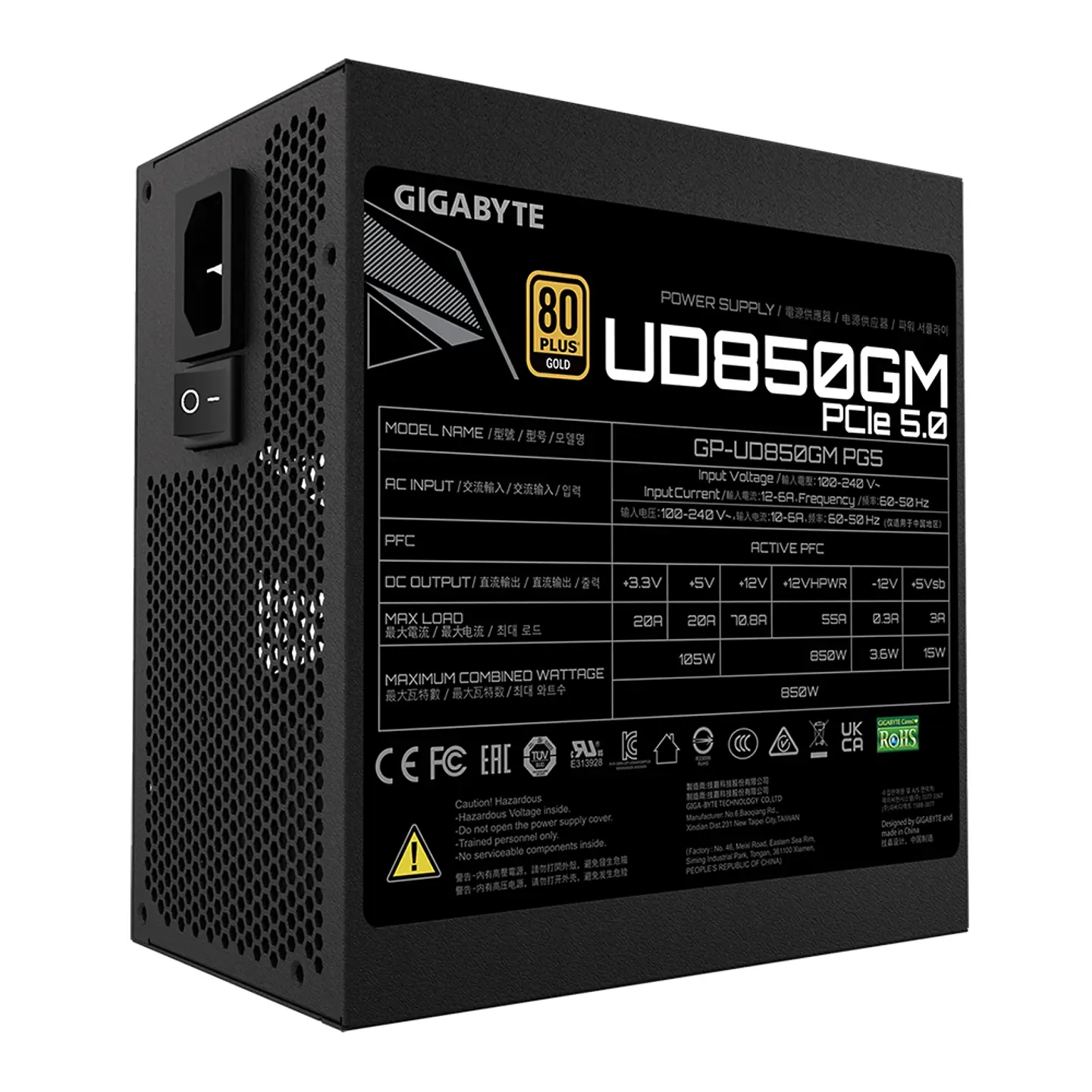 Fuente de Poder Gigabyte 850W UD850GM PG5, 80+ Gold, Modular 6