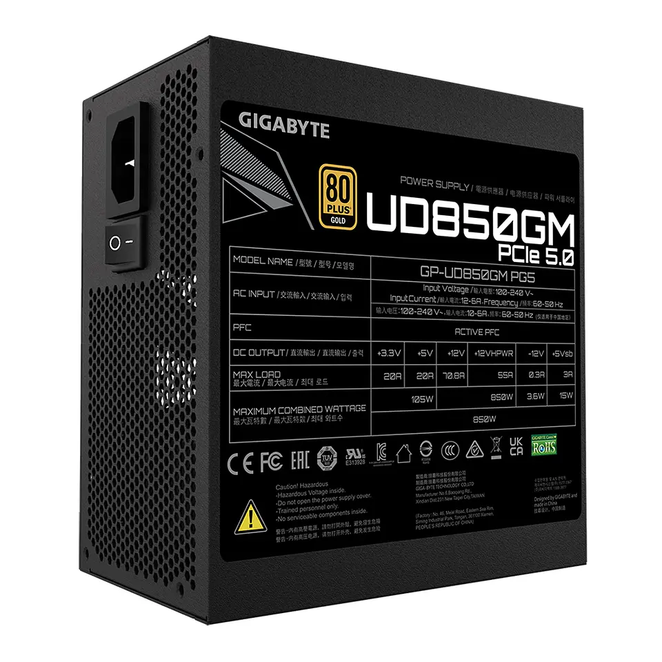 Fuente de Poder Gigabyte 850W UD850GM PG5, 80+ Gold, Modular 6