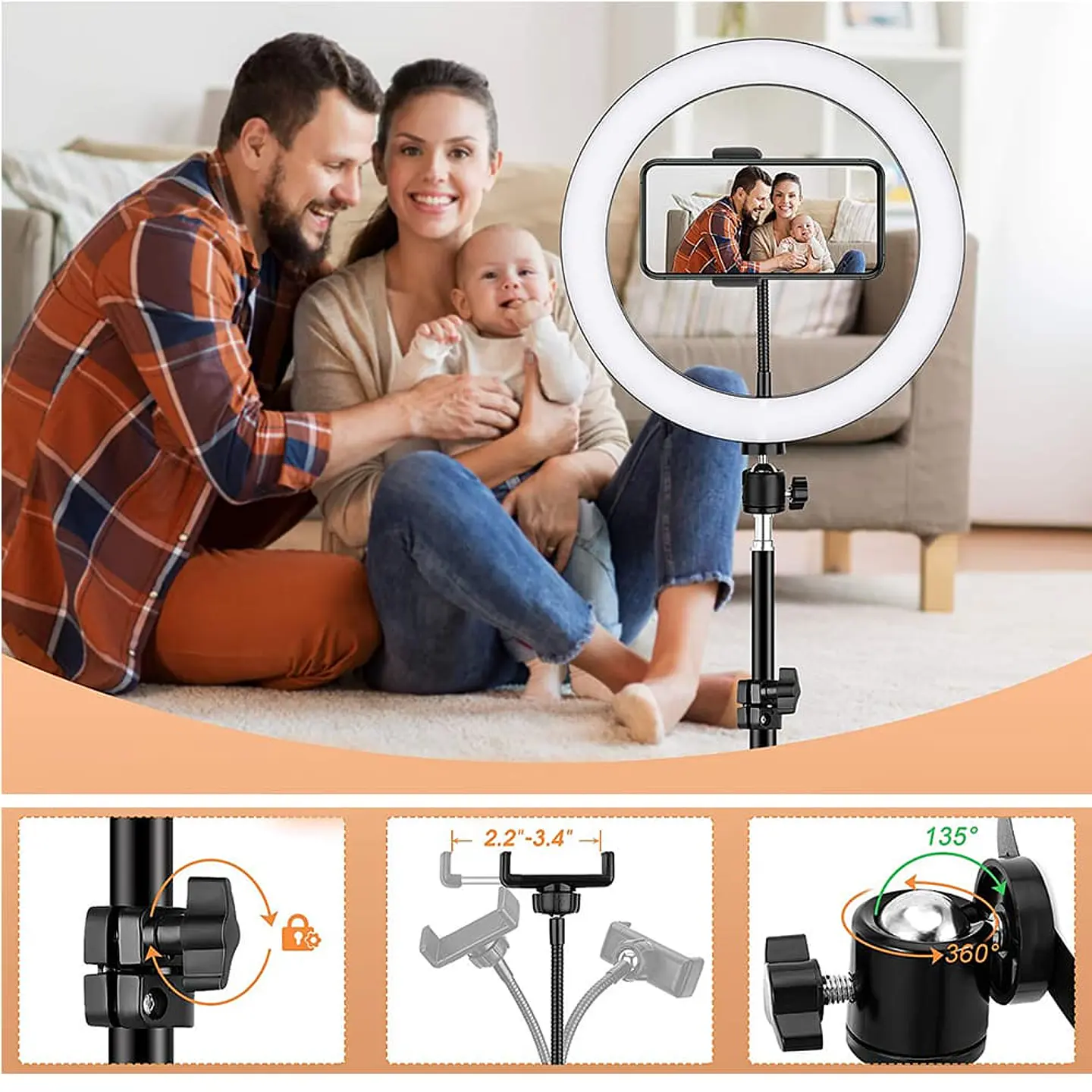 Aro De Luz Led 36cm, estructura de aluminio + Trípode 1.90cm 5