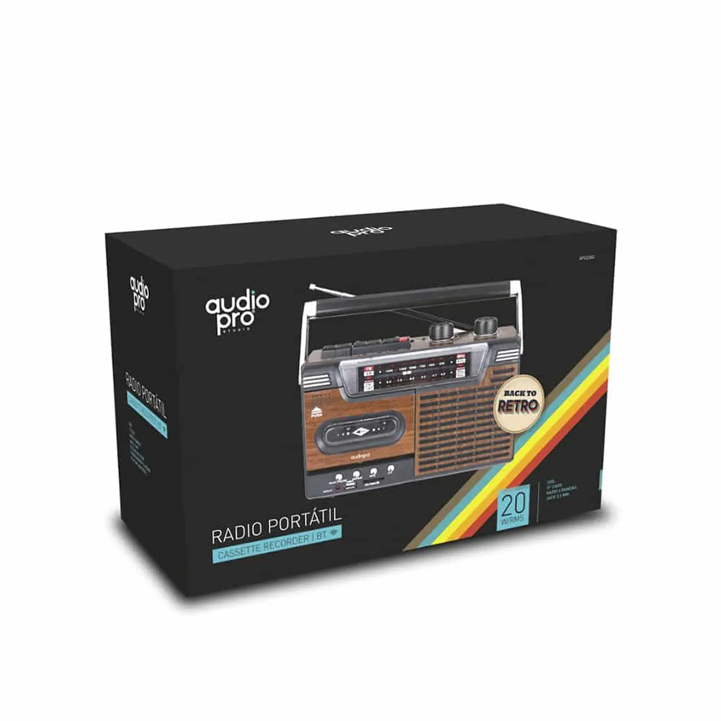 Radio Cassette AudioPro AP02076, portátil, BT, USB, 20W 2