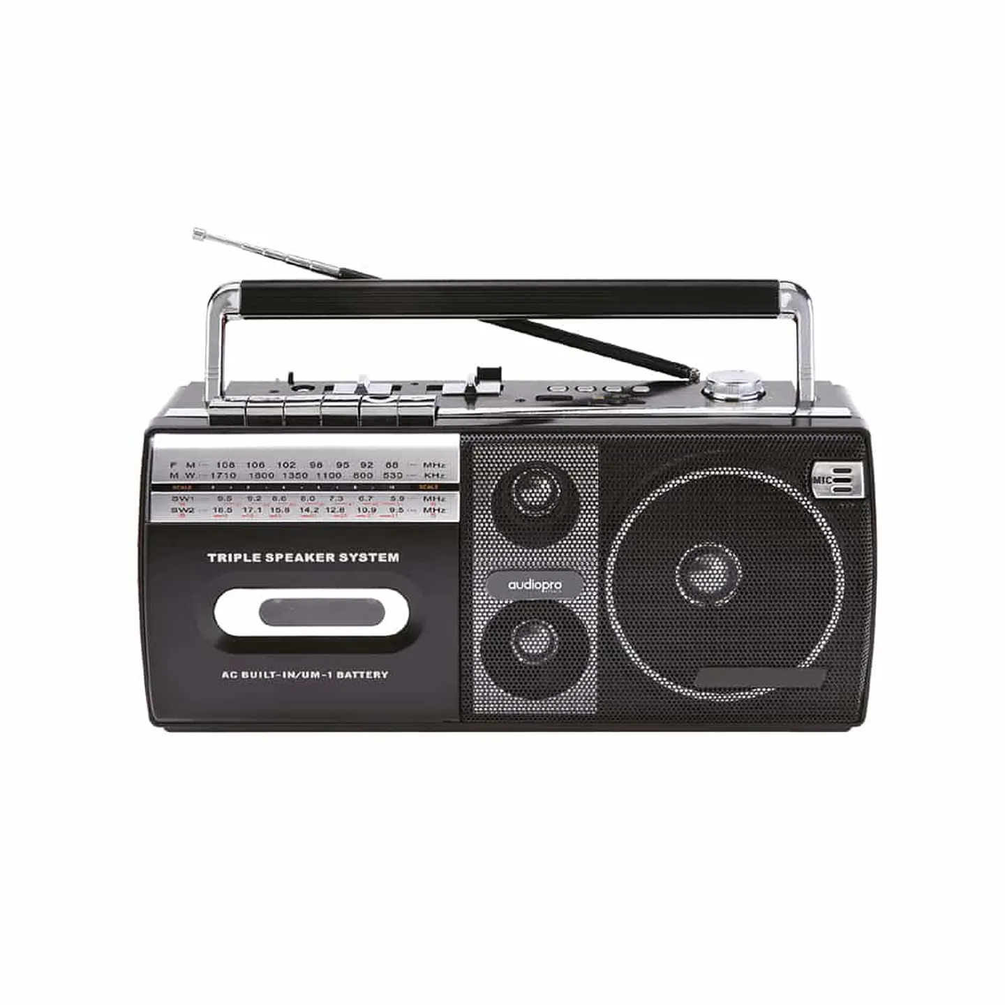 Radio Cassette AudioPro AP02077, portátil, USB, 20W, X Bass 1