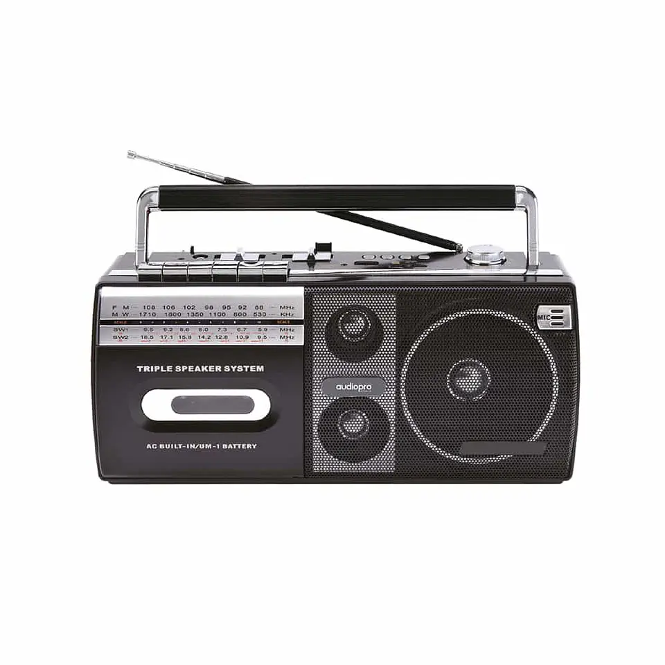 Radio Cassette AudioPro AP02077, portátil, USB, 20W, X Bass 1