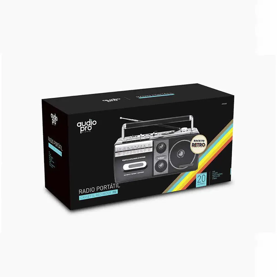 Radio Cassette AudioPro AP02077, portátil, USB, 20W, X Bass 2