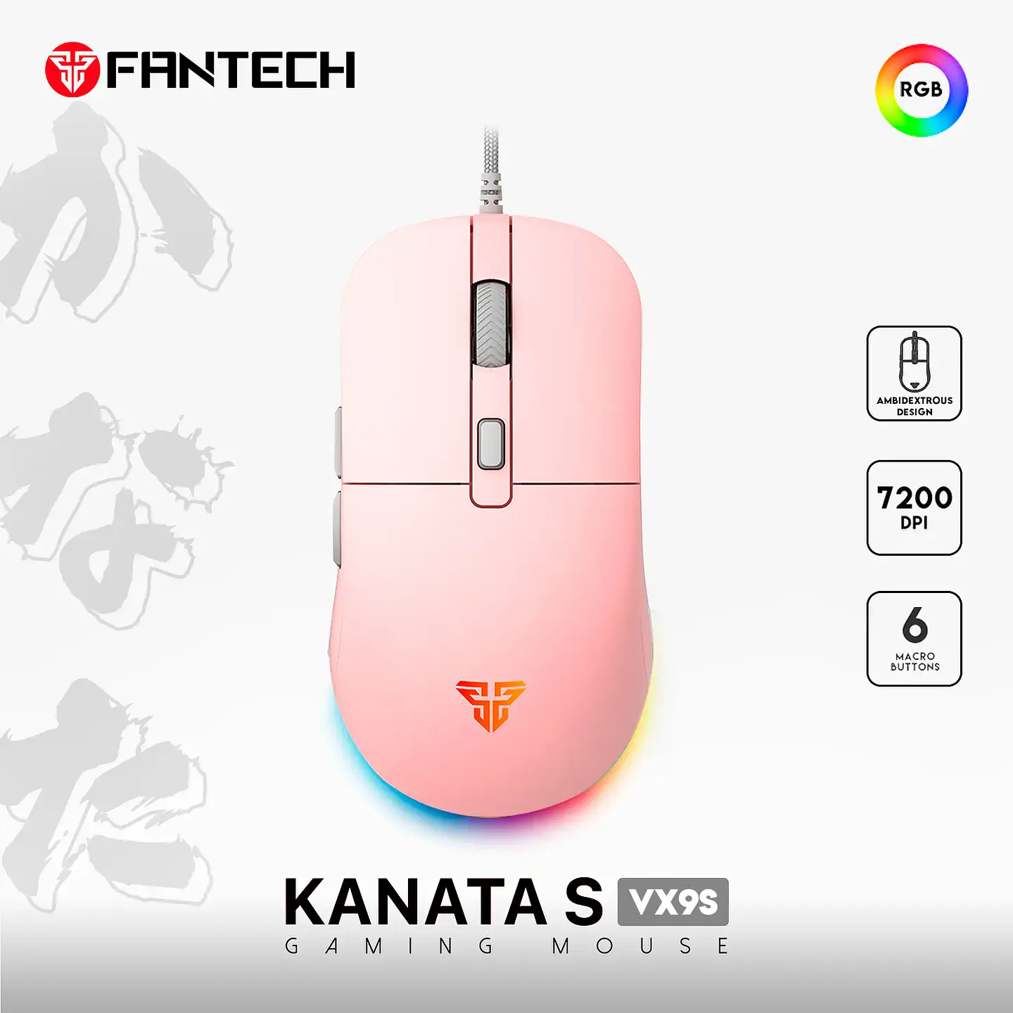 Mouse Fantech Kanata S VX9s Sakura Ed, 7200 DPI, ambidiestro 4